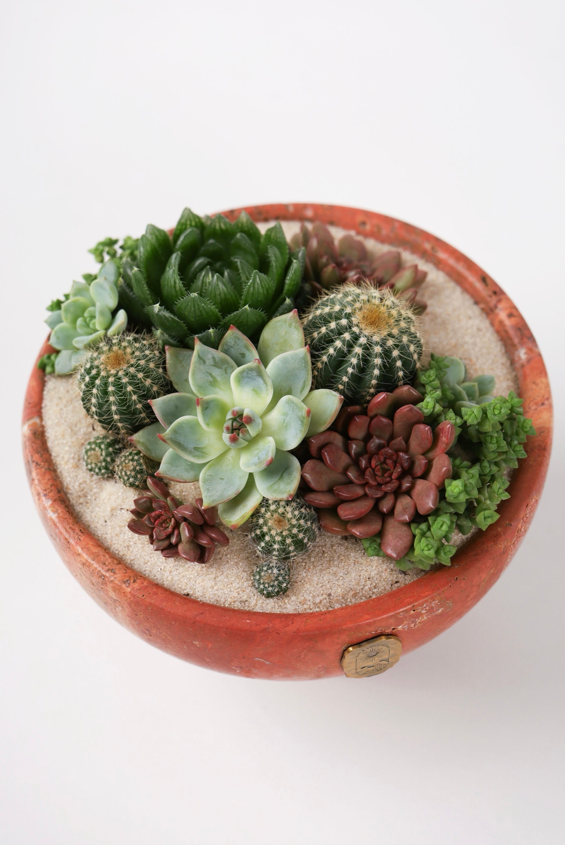 Round Red Travertine Pot