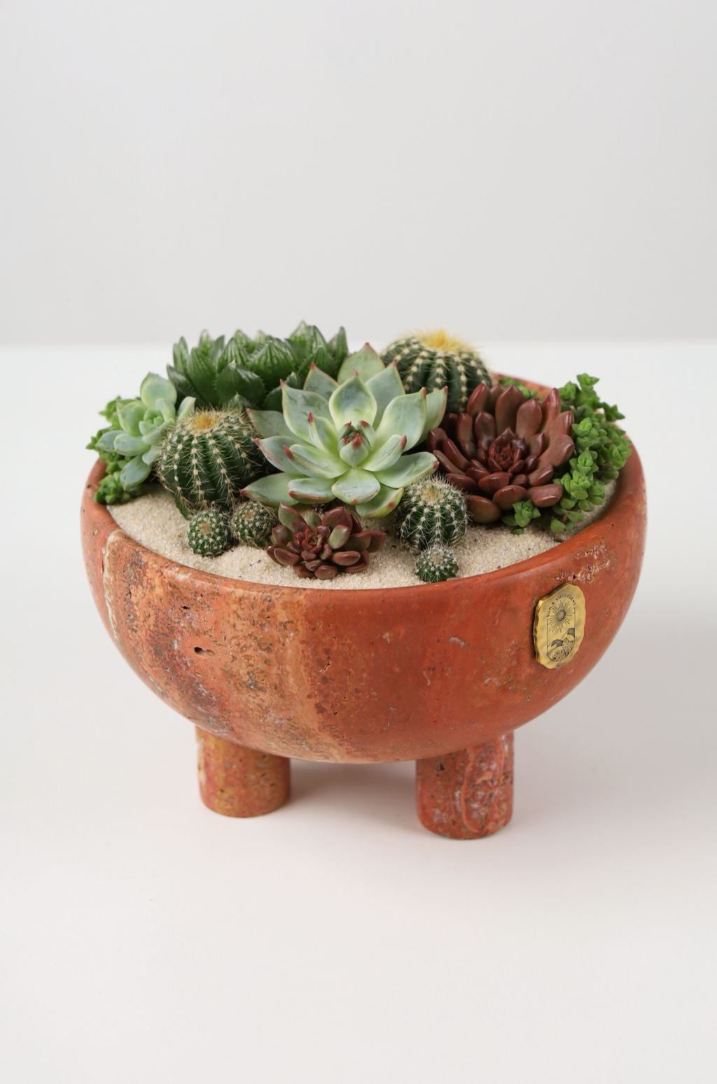 Round Red Travertine Pot