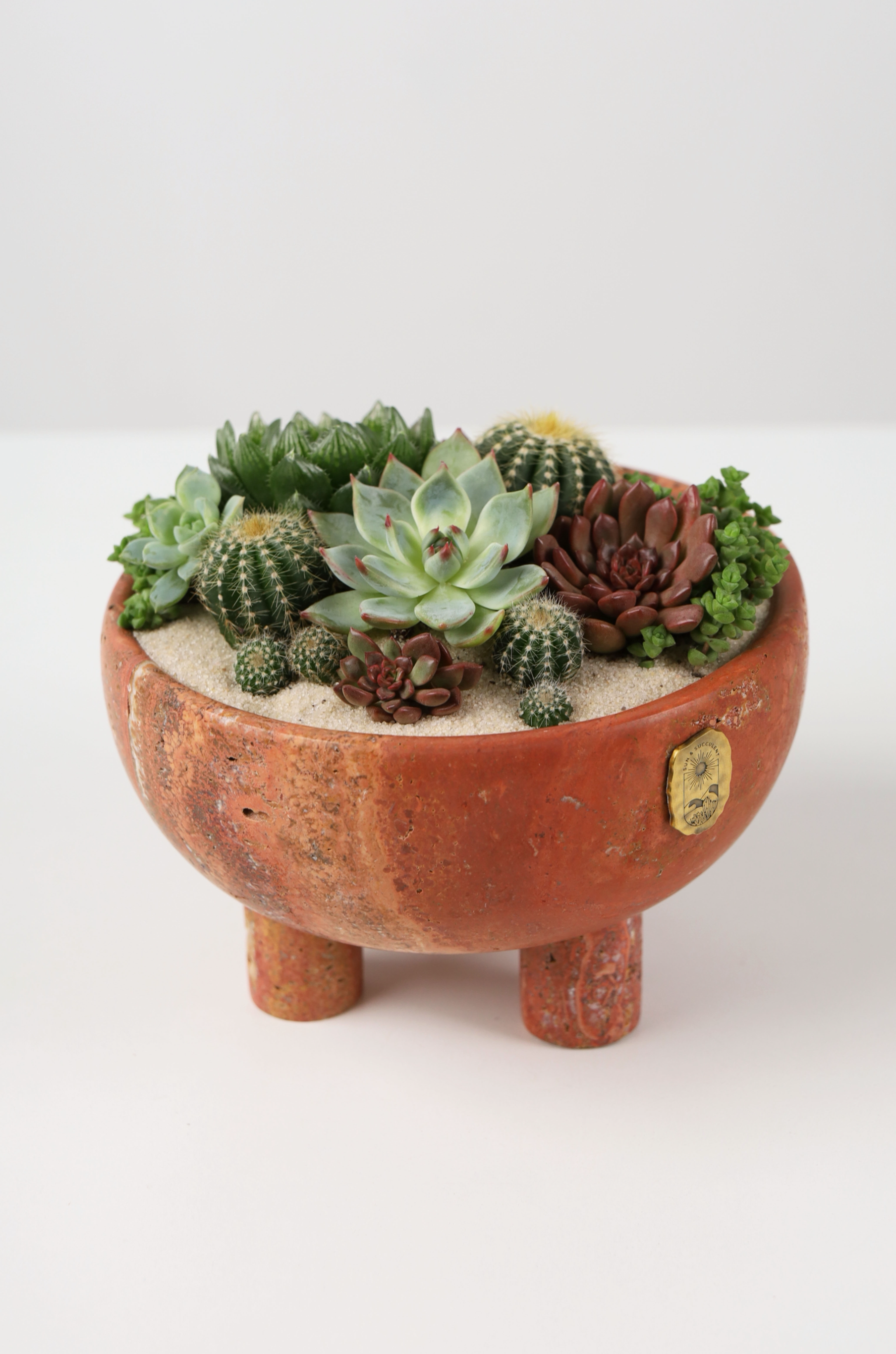 Round Red Travertine Pot