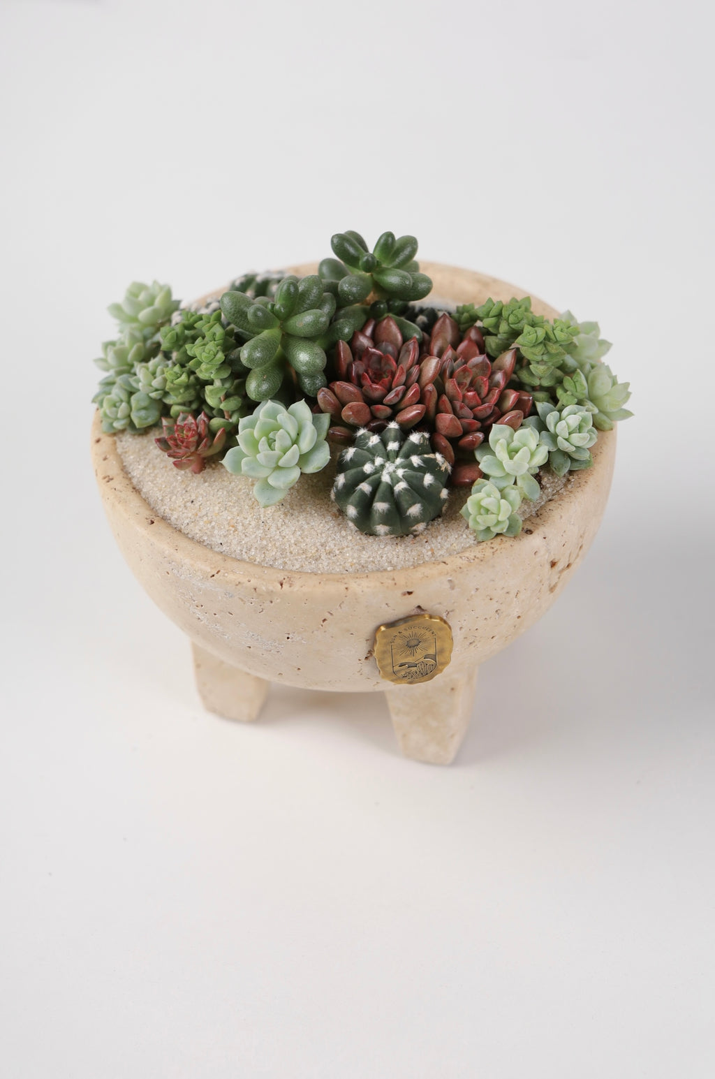 Small beige travertine pot