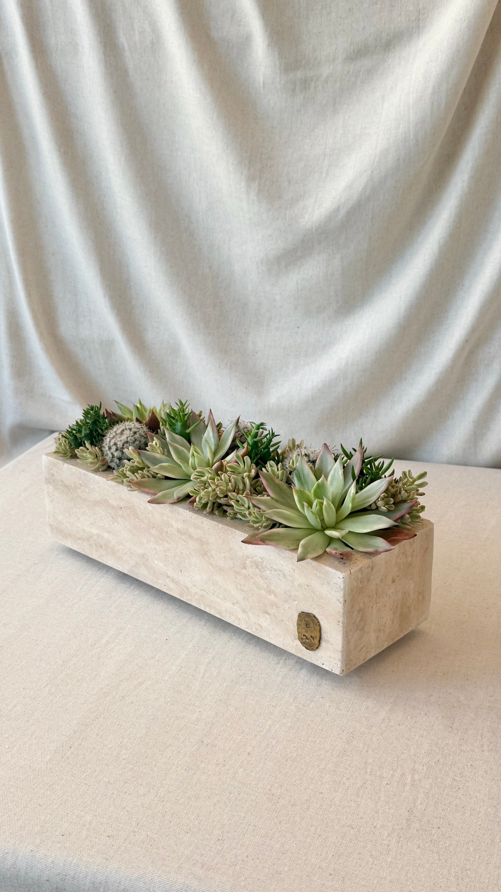 Beige travertine pot