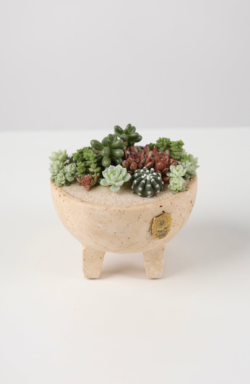 Small beige travertine pot