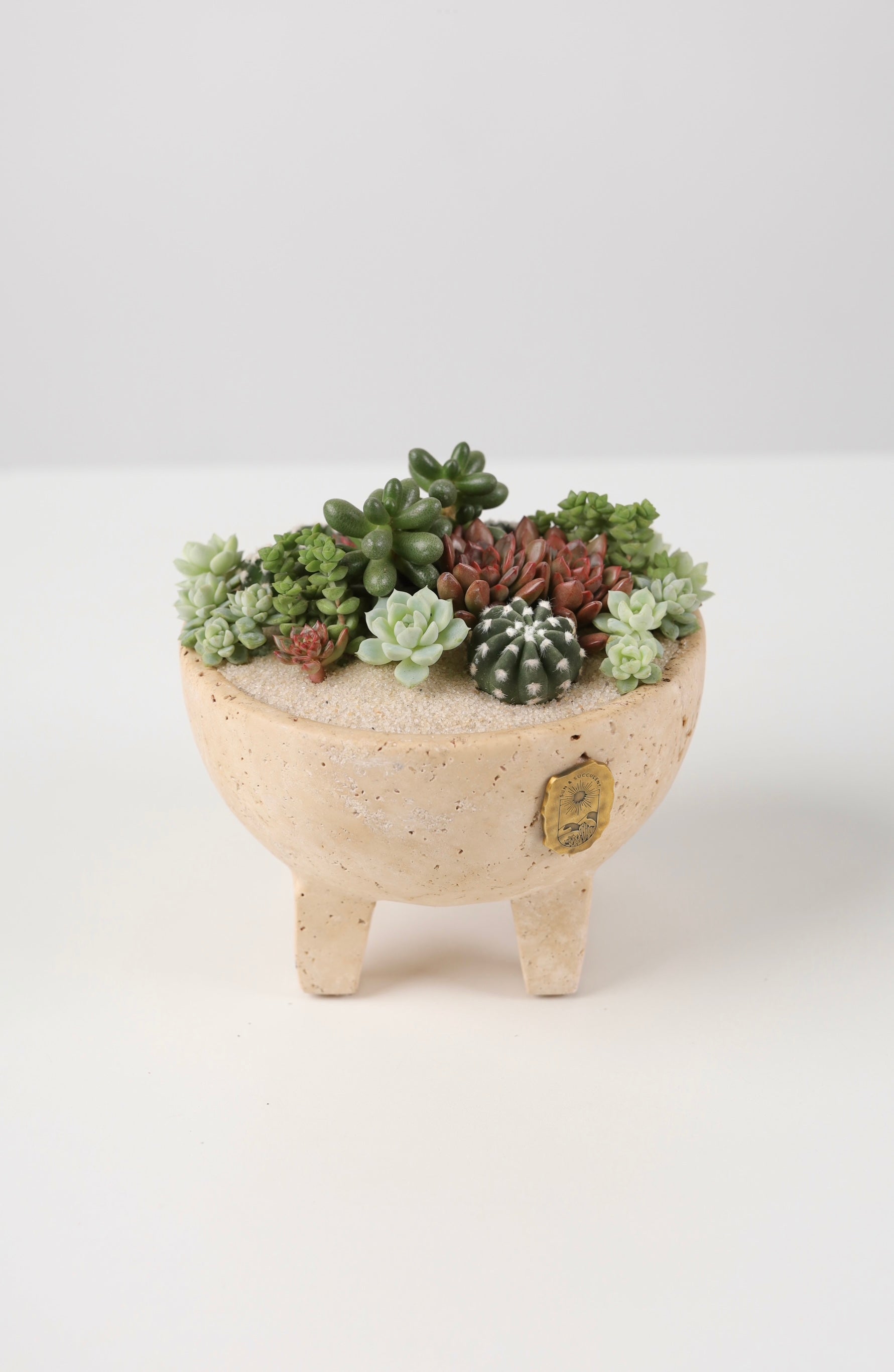 Small beige travertine pot