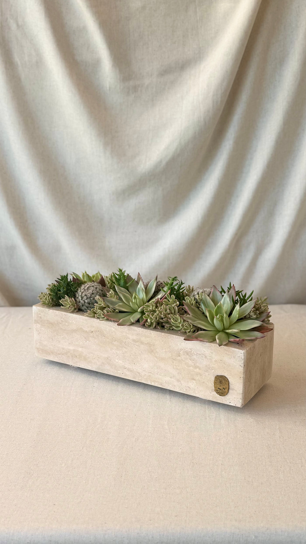 Beige travertine pot