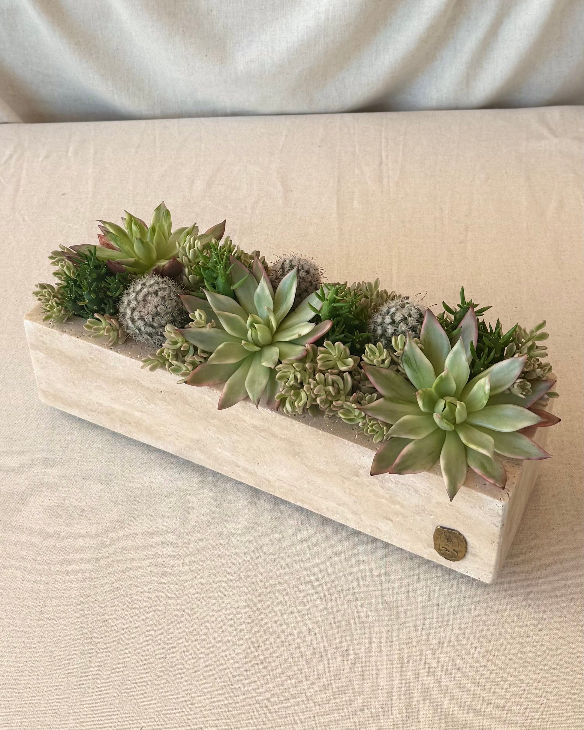 Beige travertine pot